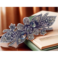 Hajcsat - haj csíptető elegáns egyszerű virágos mintákkal 9×3cm - szürkés árnyalat